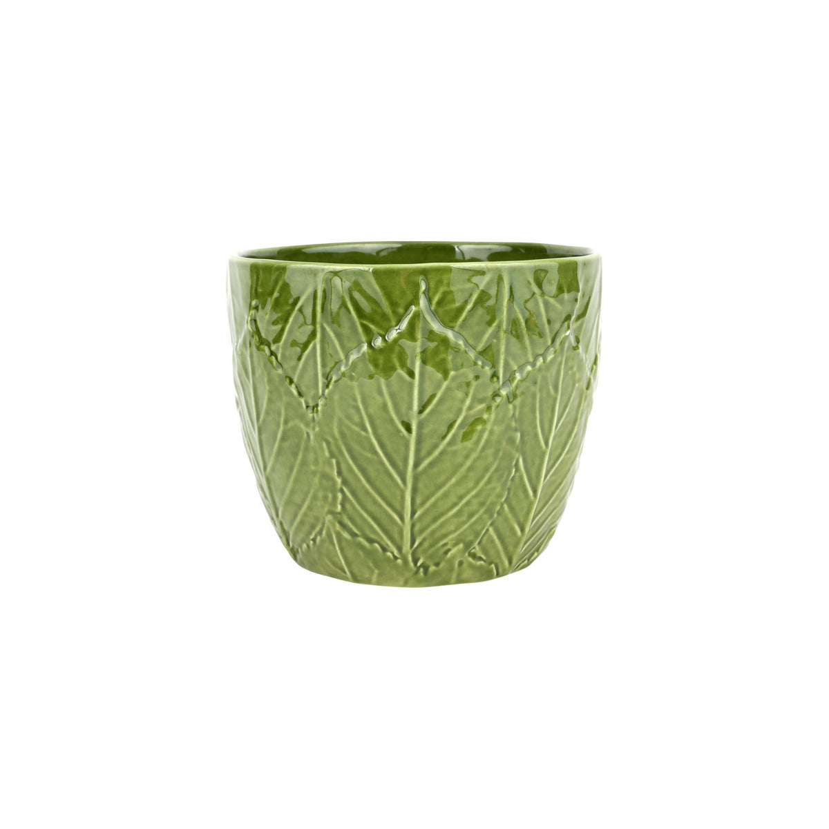 Viva Garden Green Embossed Leaves Cachepot