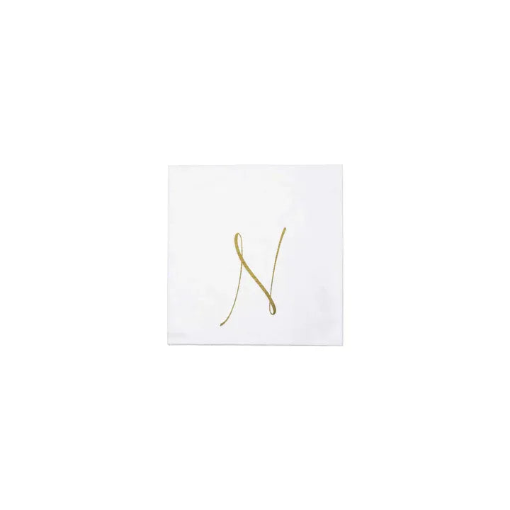 Papersoft Napkins Gold Monogram Cocktail Napkins - N (Pack of 20)