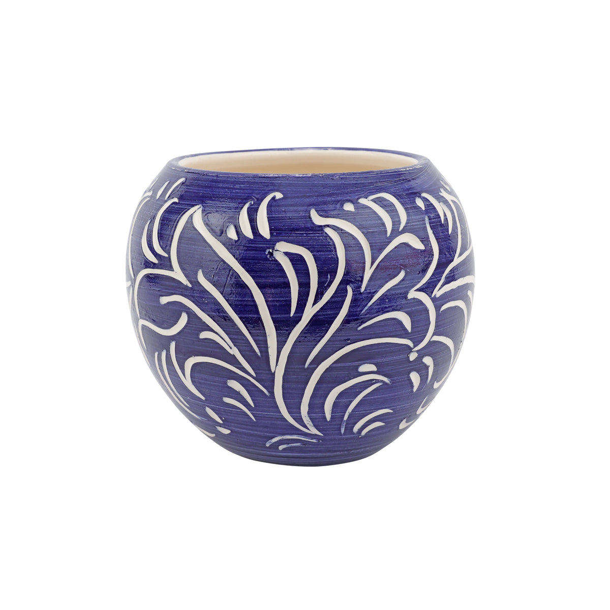 Rustic Garden Blue Scroll Small Round Planter