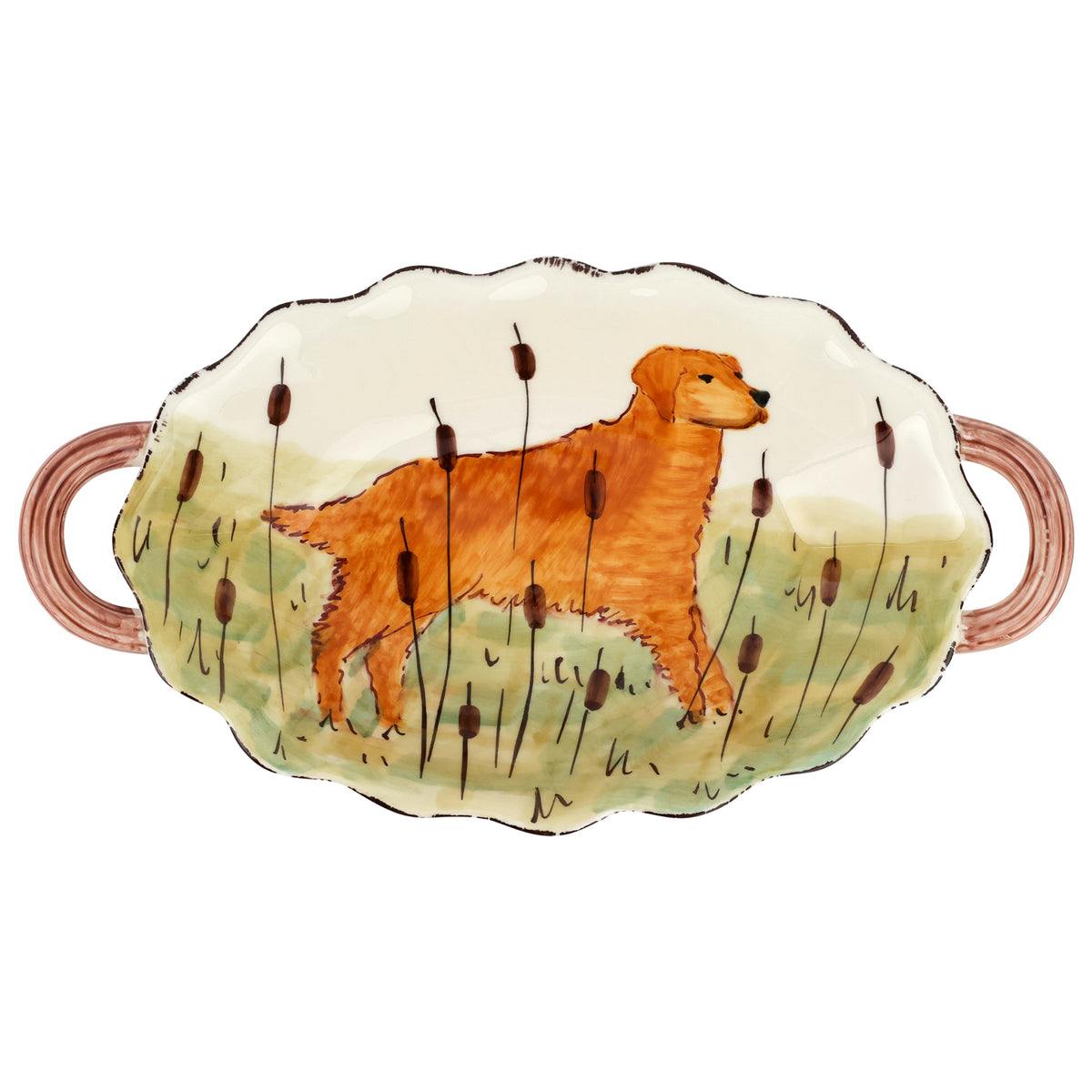 Wildlife Hunting Dog Handled Oval Bowl