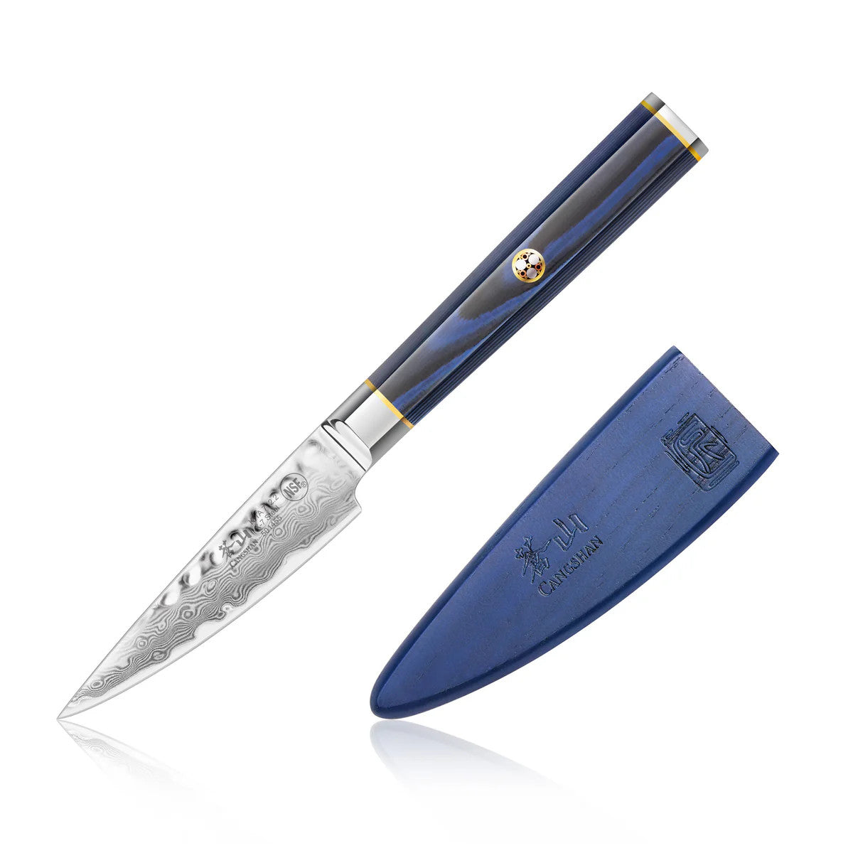 KITA 3.5-Inch Paring Knife with Sheath, High Carbon X-7 Damascus Steel BLUE