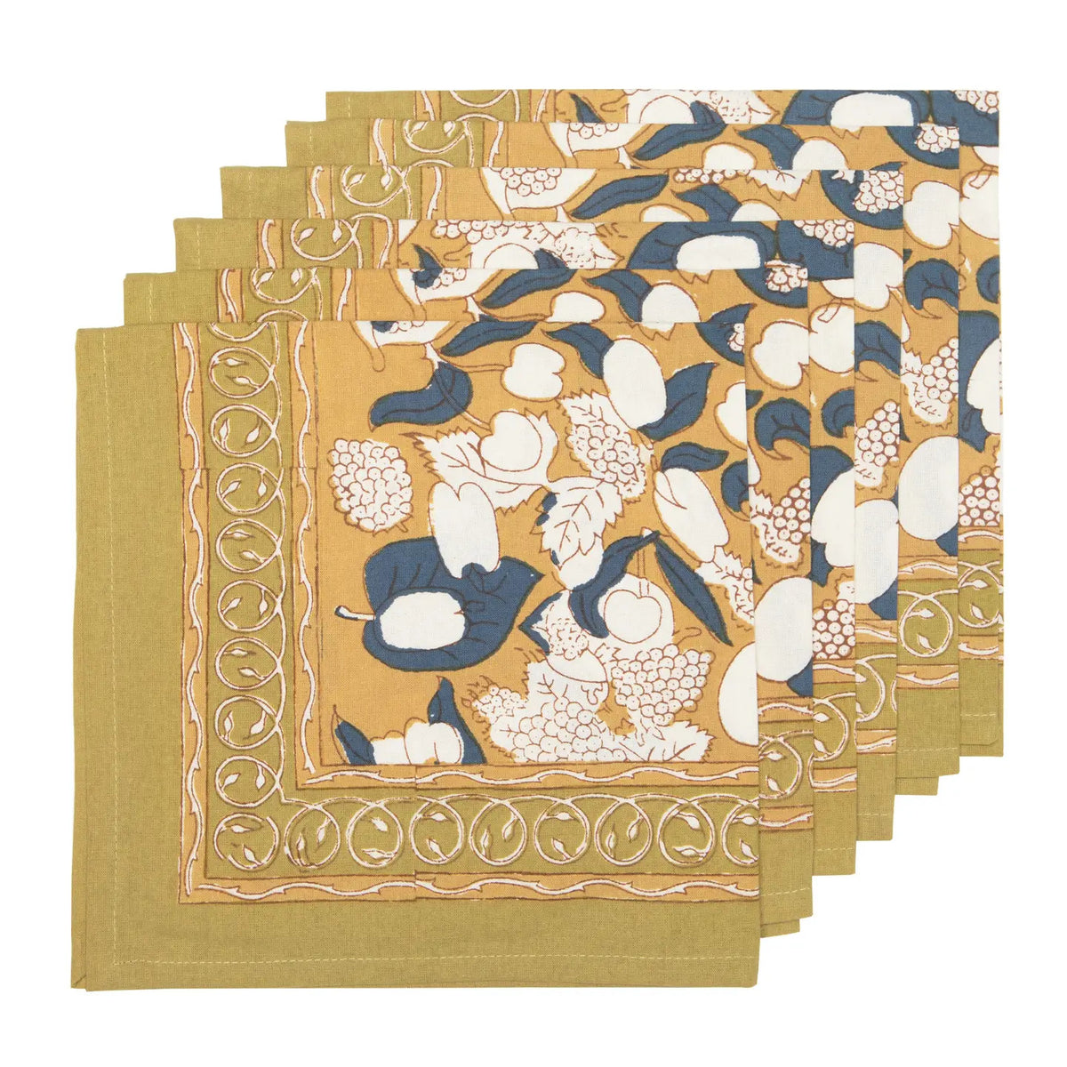 Forest Harvest Mustard & Blue Napkins - Set of 6
