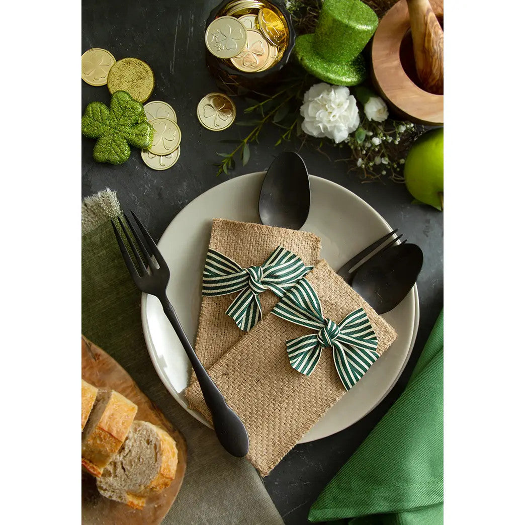 Stripe Hand Tied Ribbons - Green/Cream - Set of 8