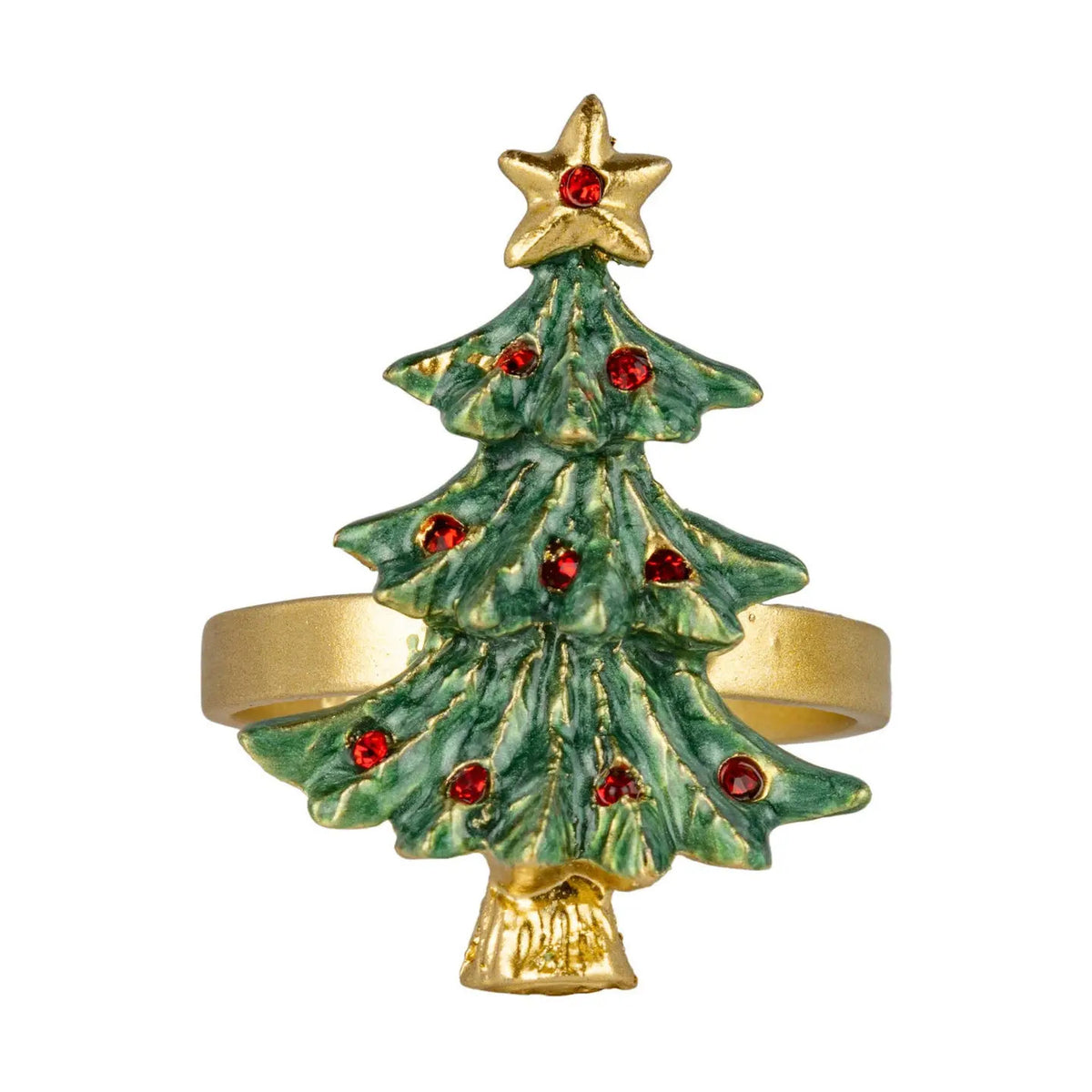 Enameled Pewter Napkin Ring, Christmas Tree Motif