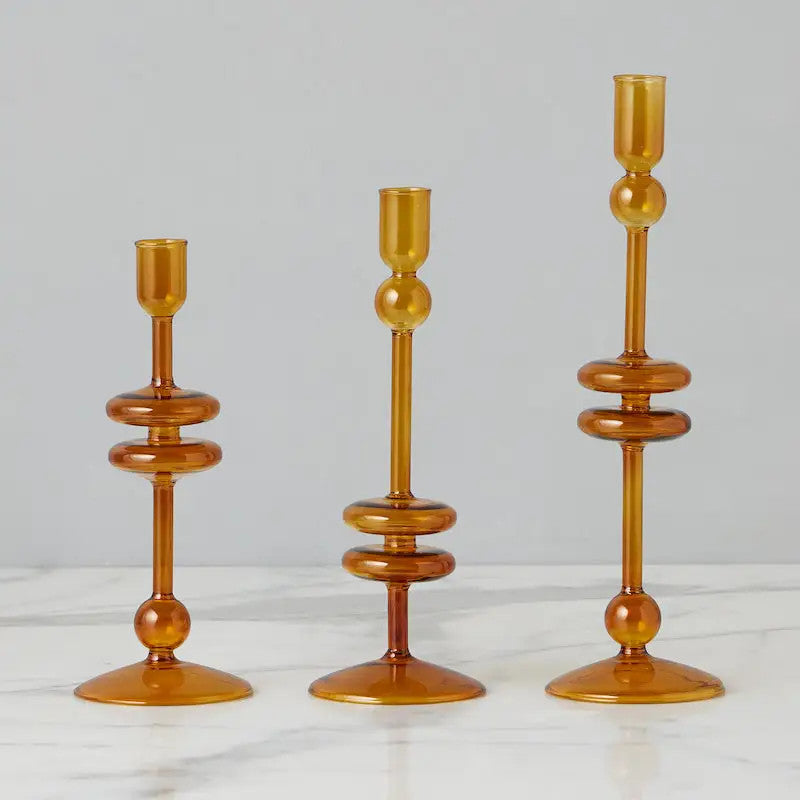 Amber Glass Candlestick, Medium