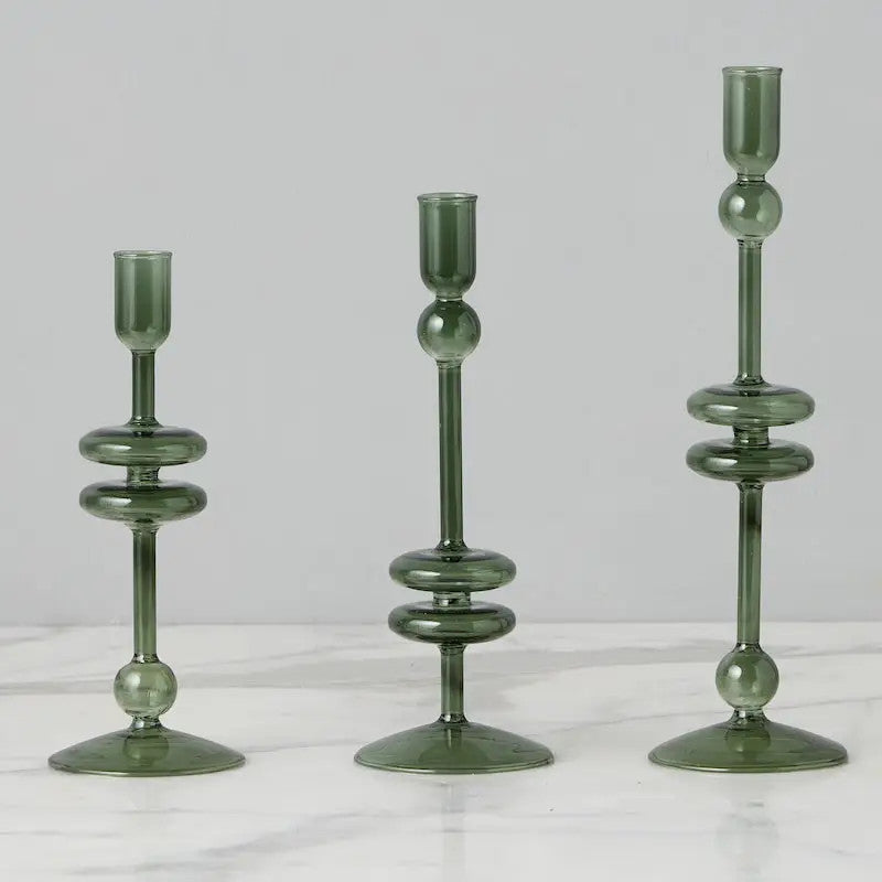 Glass Candlestick, Small, Emerald