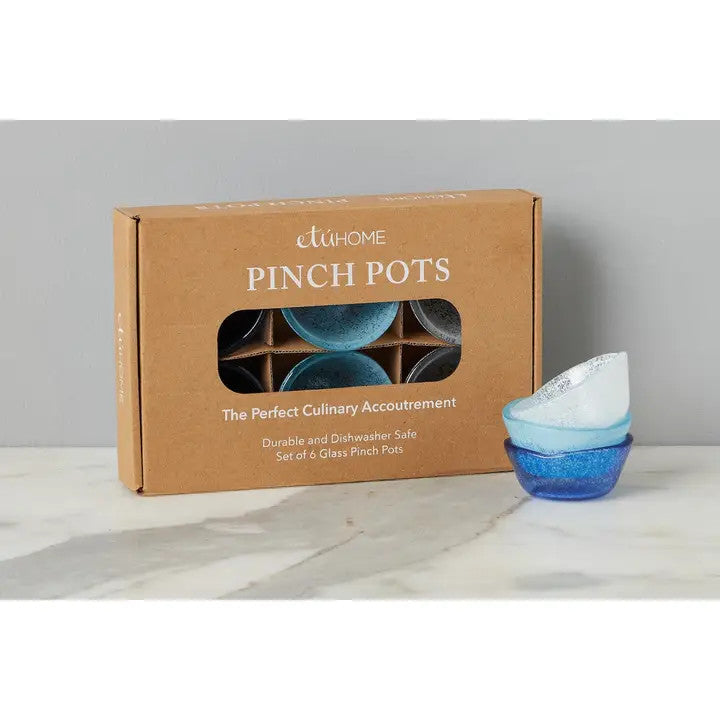 Glass Pinch Pots, Blue Tones, Boxed, Set of 6