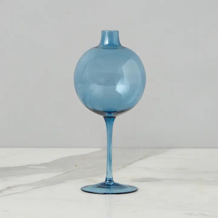 Navy Blue Wine Glass Shaped Flower Vase, Medium