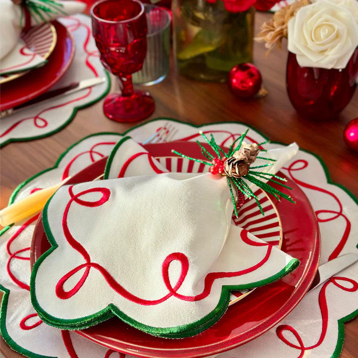 Ribbon Twirl Embroidered Napkin