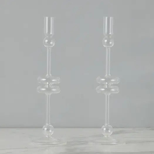Clear Glass Candlestick, Large