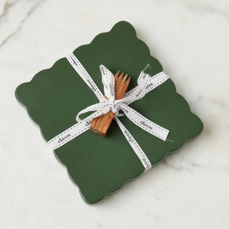 Square Scalloped Board with Cheese Markers, Small, Spruce