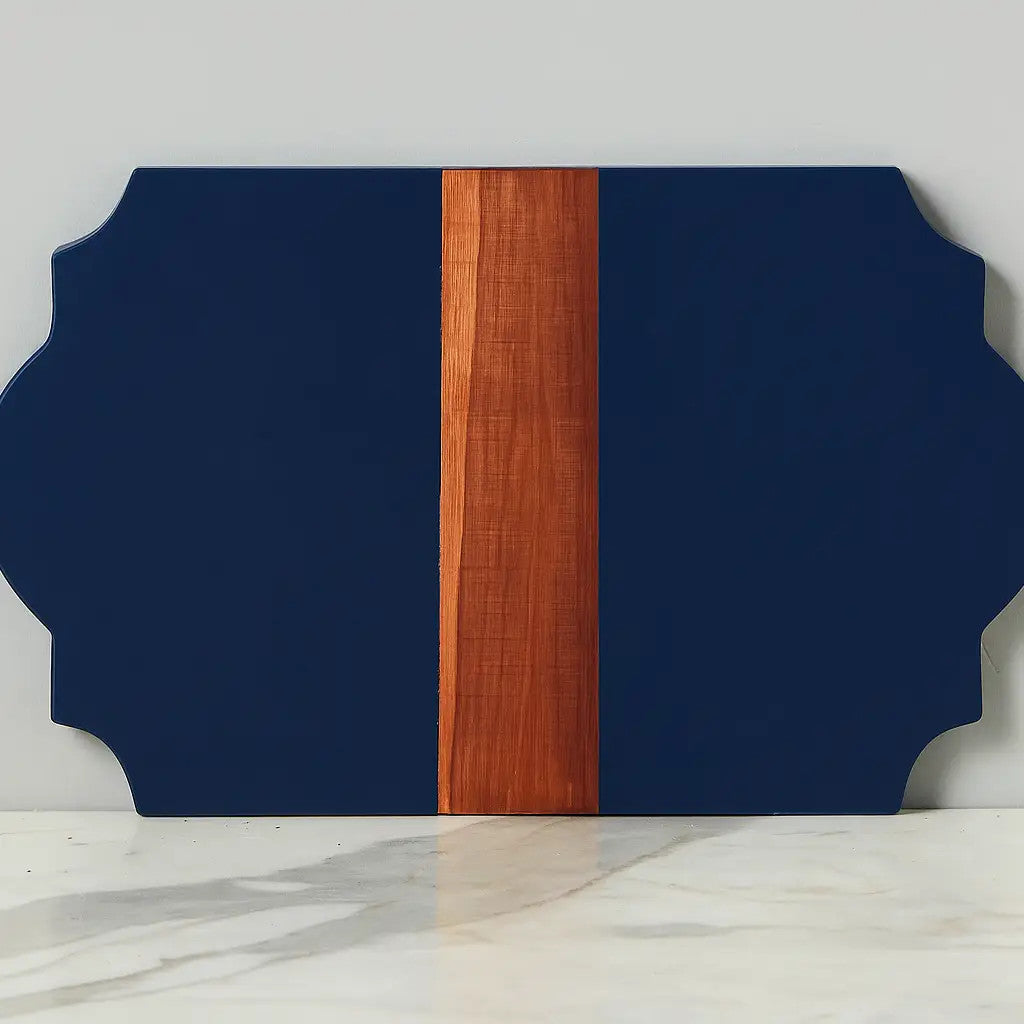 Trefoil Wood Cheese Board Charger, Navy Blue