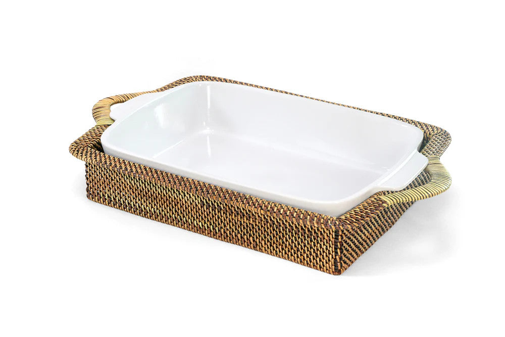 Rectangular Casserole Basket with Calaisio Stoneware Roaster, 3QT