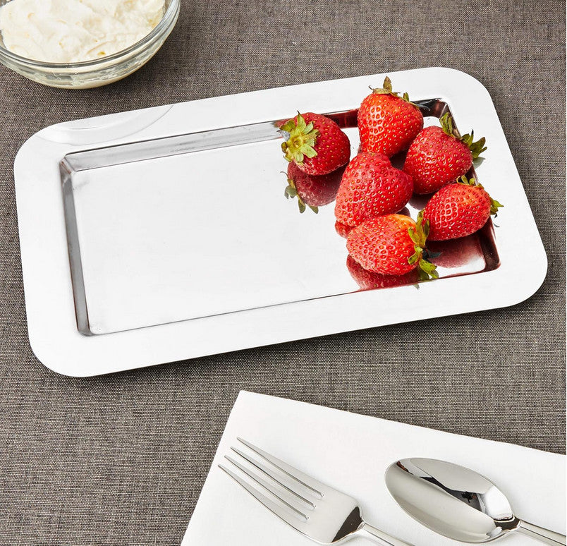 Silver Tray - 9.4 x 5.6 in Rectangular Polished Mirrored Finish - 18/10 Mirrored Stainless Steel Metal Serving Tray for Coffee, Tea & Desserts