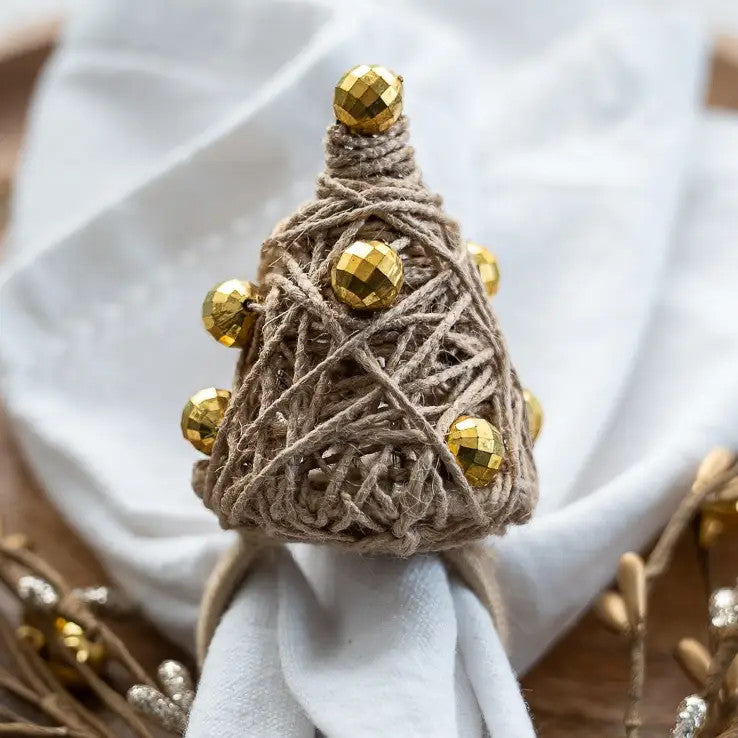 Jute Tree Napkin Ring with Gold Beads