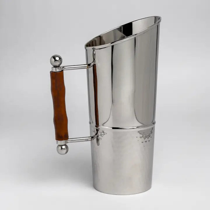 Polished & Hammered Oval Pitcher with Wood Handle