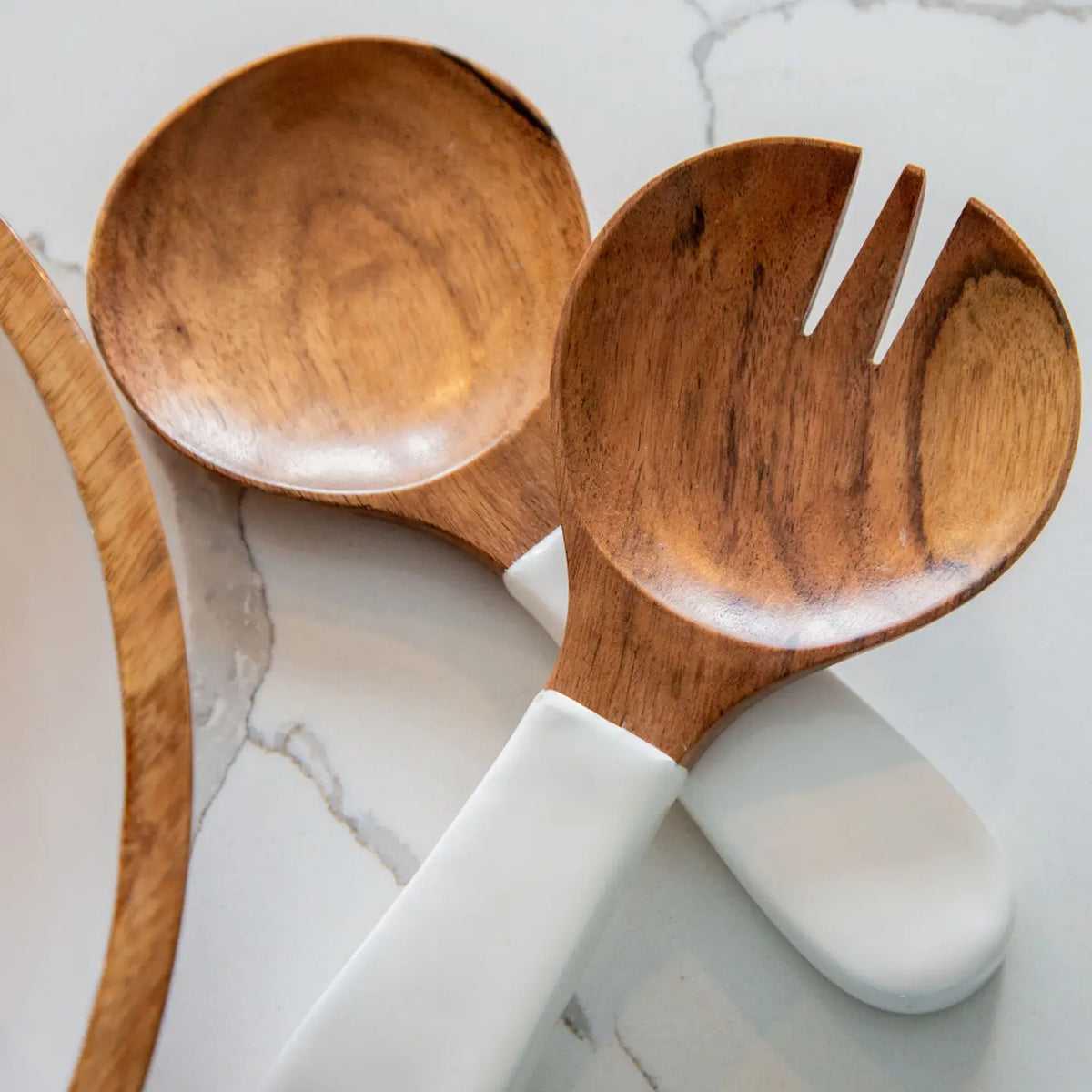 Wood + White Collection Salad Servers