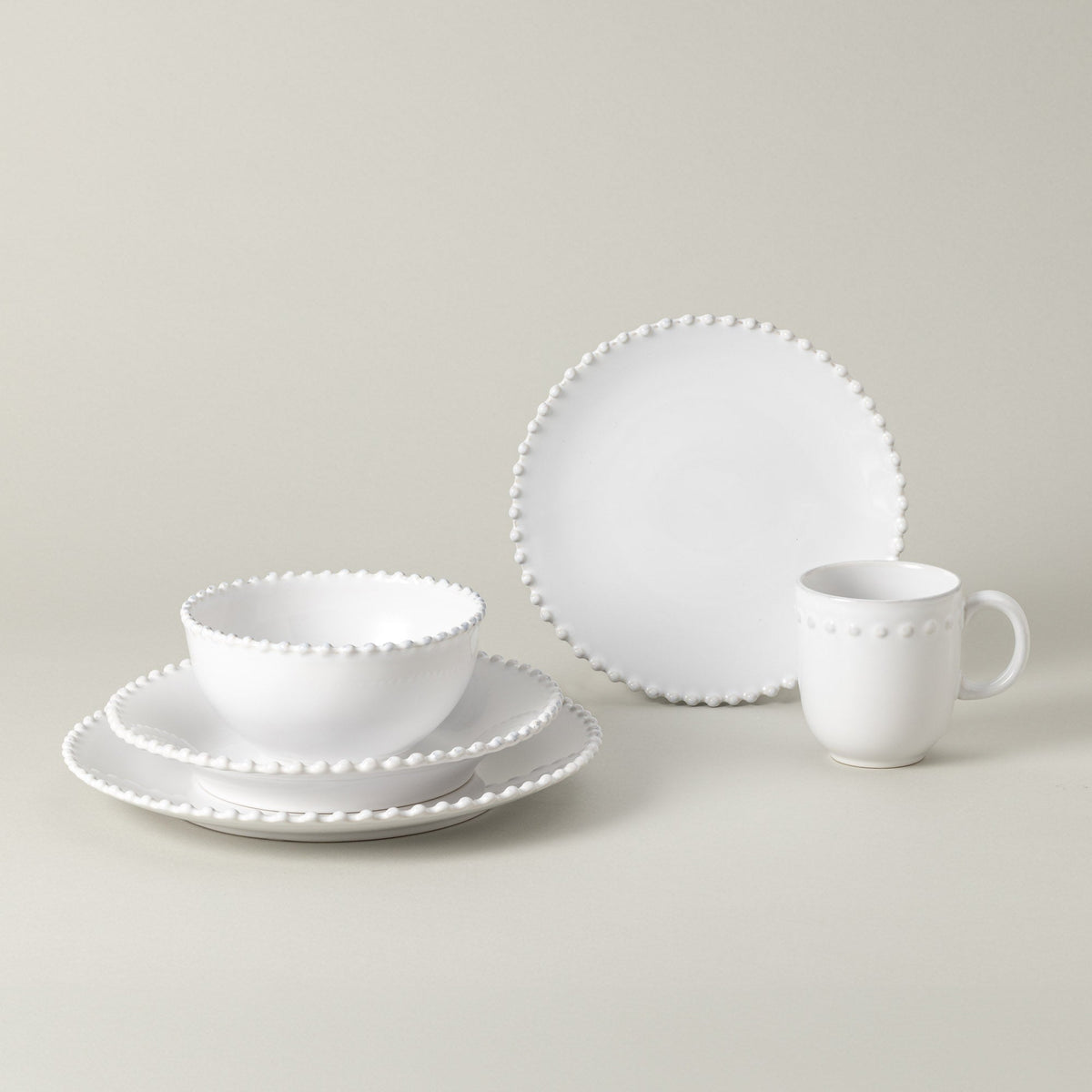 5-Piece Dinnerware Set Pearl with Soup/Pasta Plate Pearl