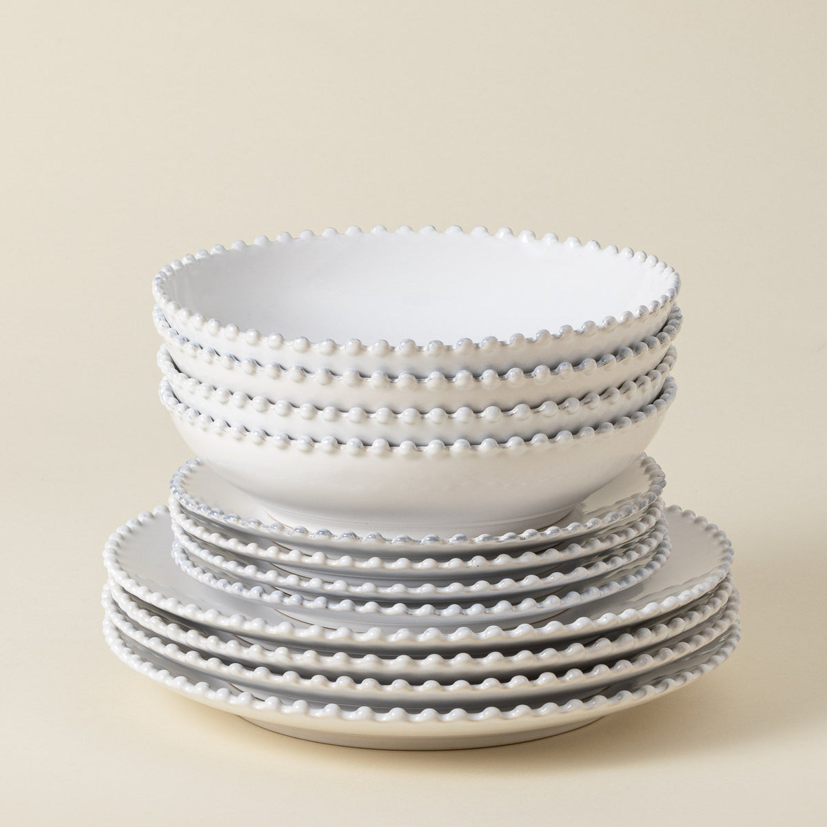12-Piece Dinnerware Set with Soup/Pasta Bowl Pearl