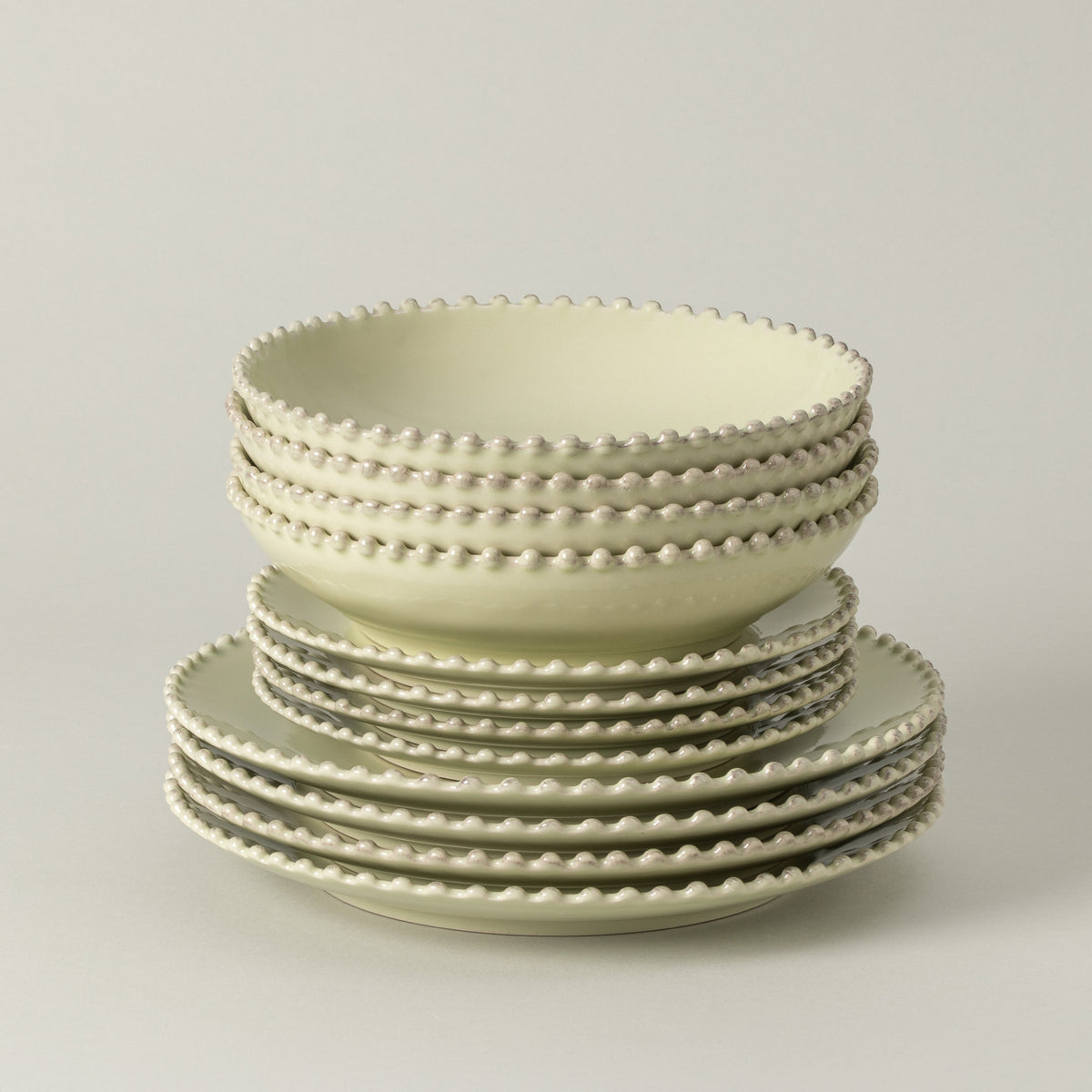 12-Piece Dinnerware Set with Soup/Pasta Bowl Pearl