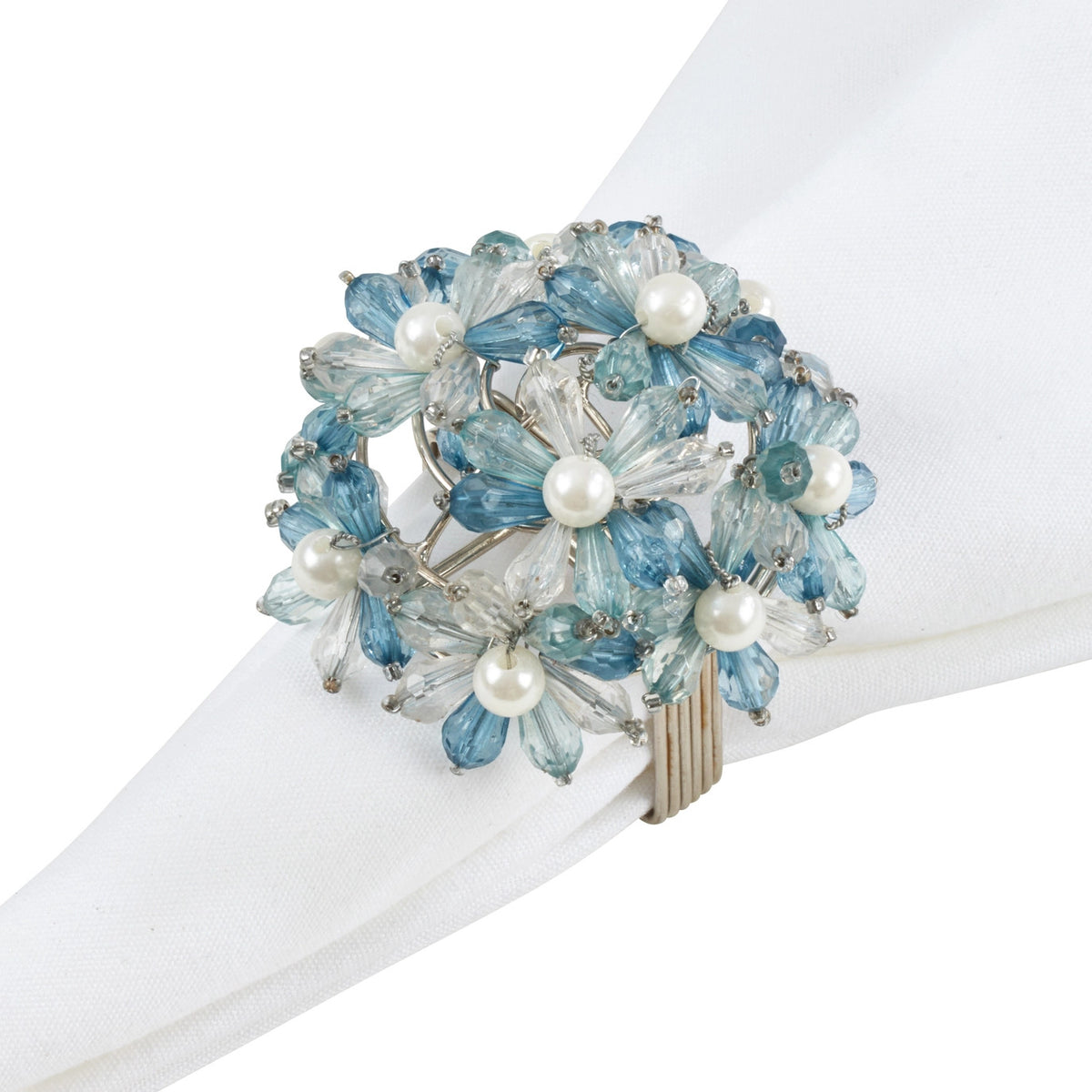 Beaded Floral Napkin Ring- Aqua