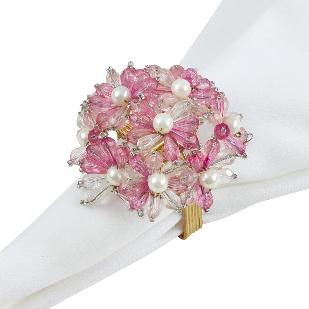 Beaded Floral Napkin Ring- Pink