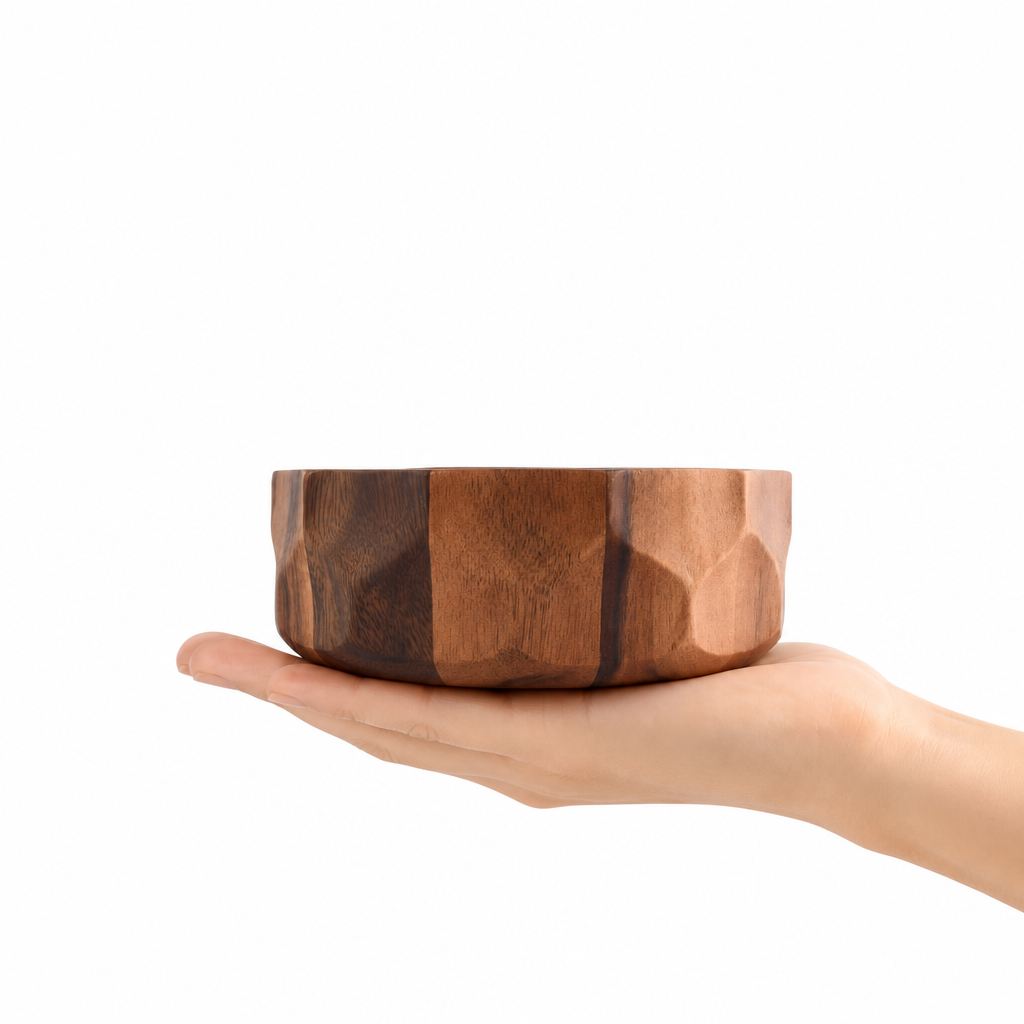 Diamond Pattern Single Acacia Wood Salad Bowl