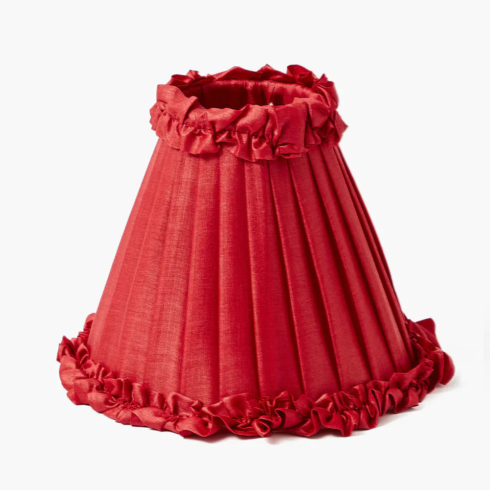 Red Frilled Silk Lampshade