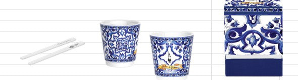 D&G COFFEE SET 4 - 2 CUPS & 2 STIRRERS Blue/White