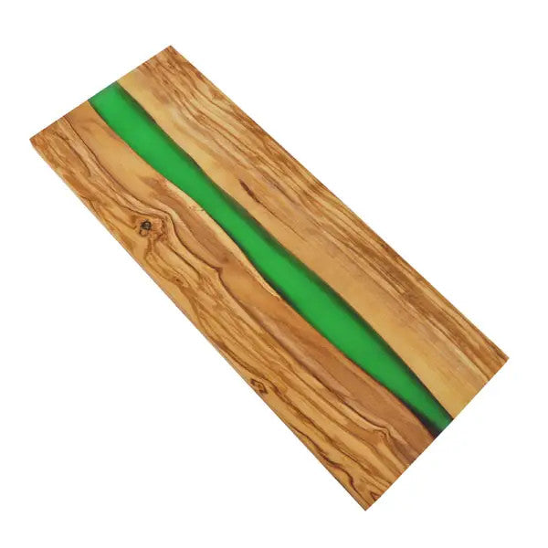 Olive Wood Rectangle Cutting Board/River Green Resin 18X7"