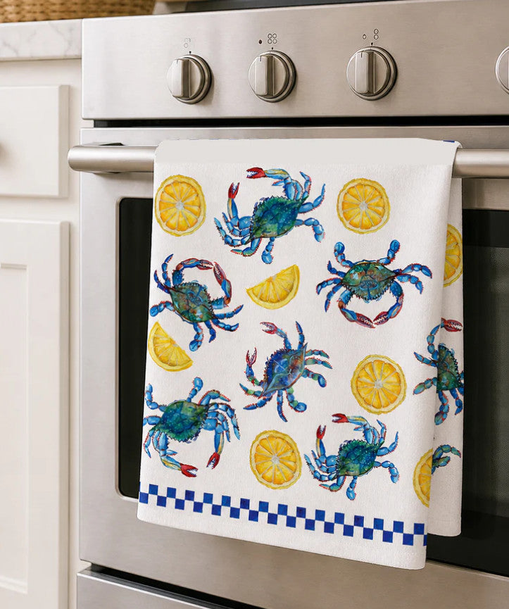 Blue Crab & Lemon Coastal Tea Towel