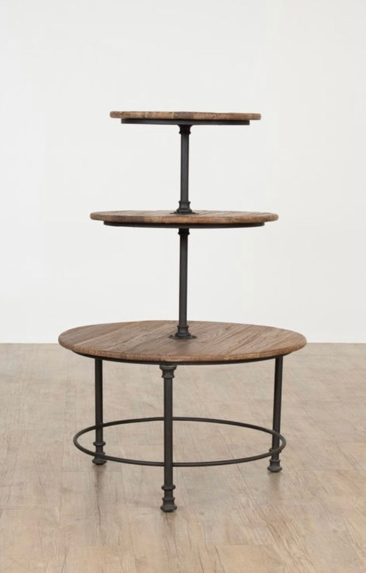 Reclaimed Wood Three-Tier Round Display Table