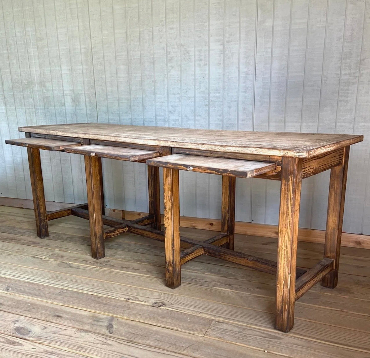 Farmhouse Library Archive Console Table with Pull-Out Shelves | 80” Solid Wood Sofa Table by Porch View Home