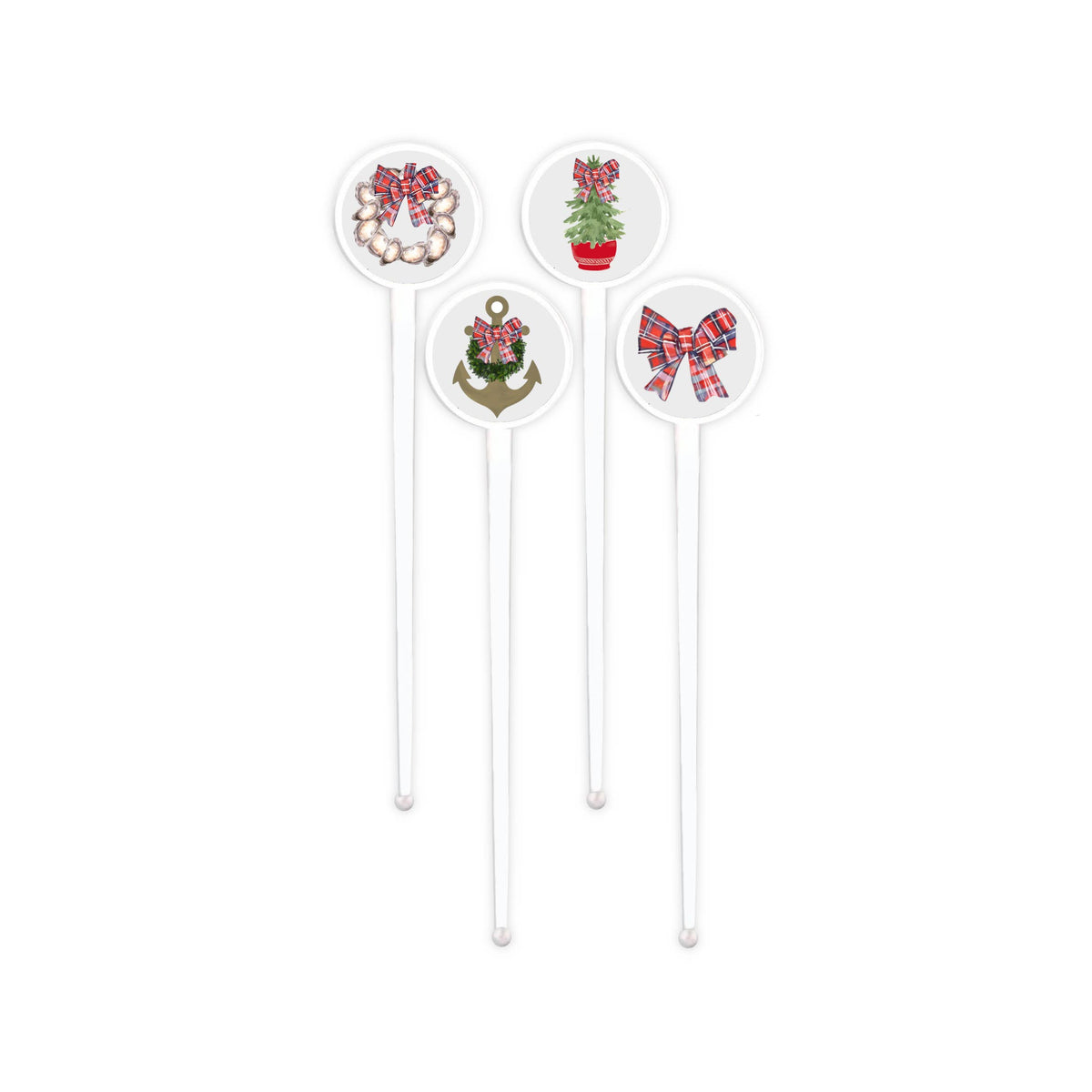 Swizzle Sticks - Plaid Christmas Bows