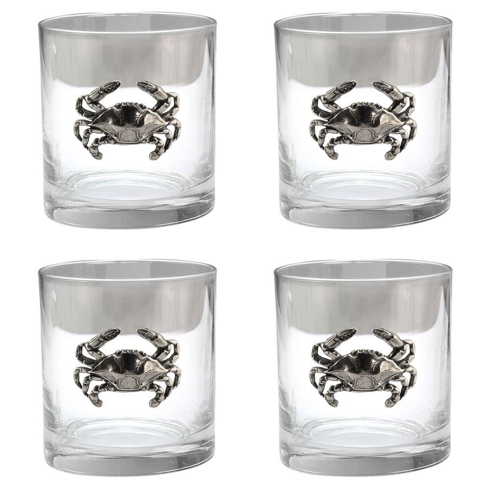 BLUE CRAB OLD FASHIONED GLASSES SET OF 4
