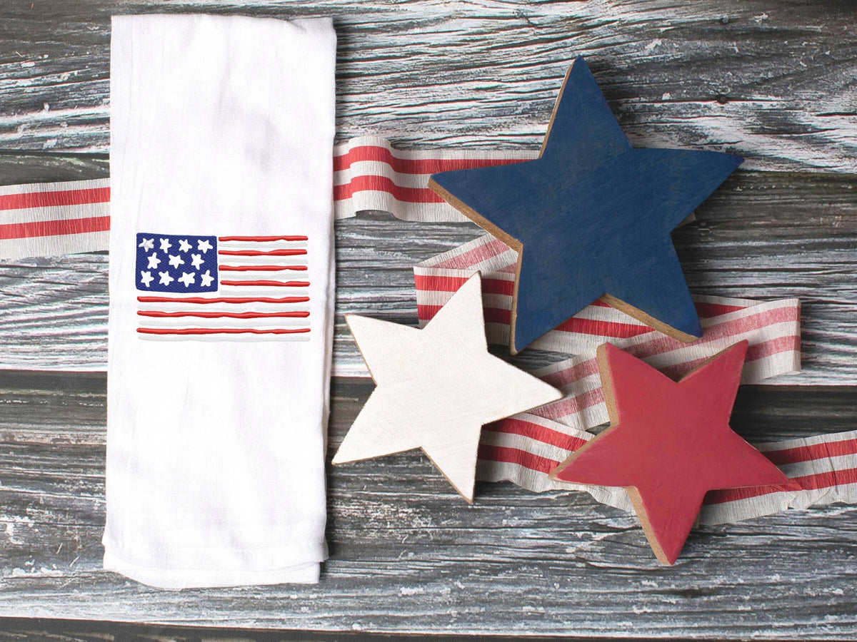 Embroidered Tea Towel Abstract American Flag