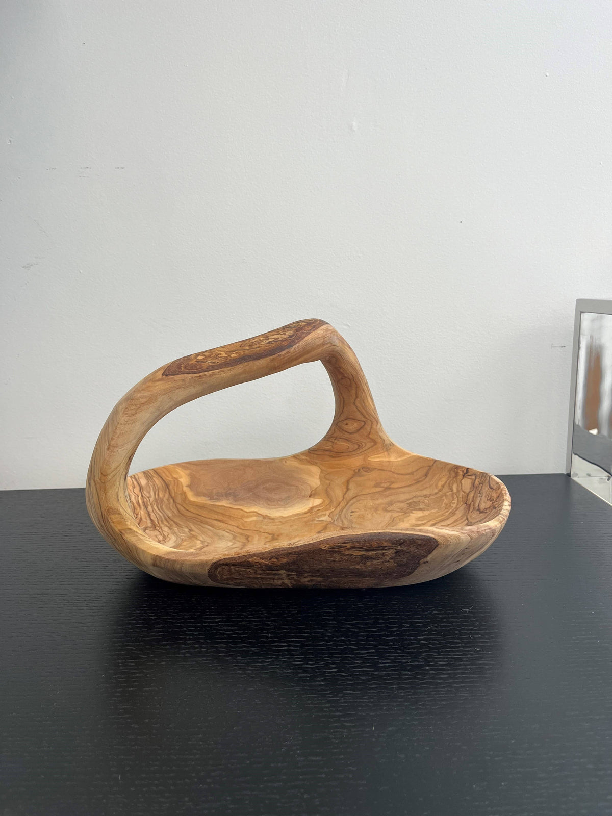 Oval Bowl w/Handle Olive Wood 9.5"L x 6.25”W