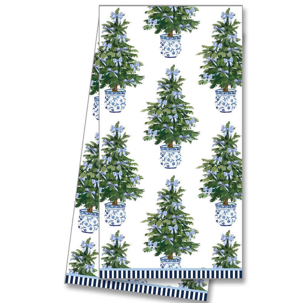 In Stock WH Hostess Tea Towel | Blue Bows Christmas Trees