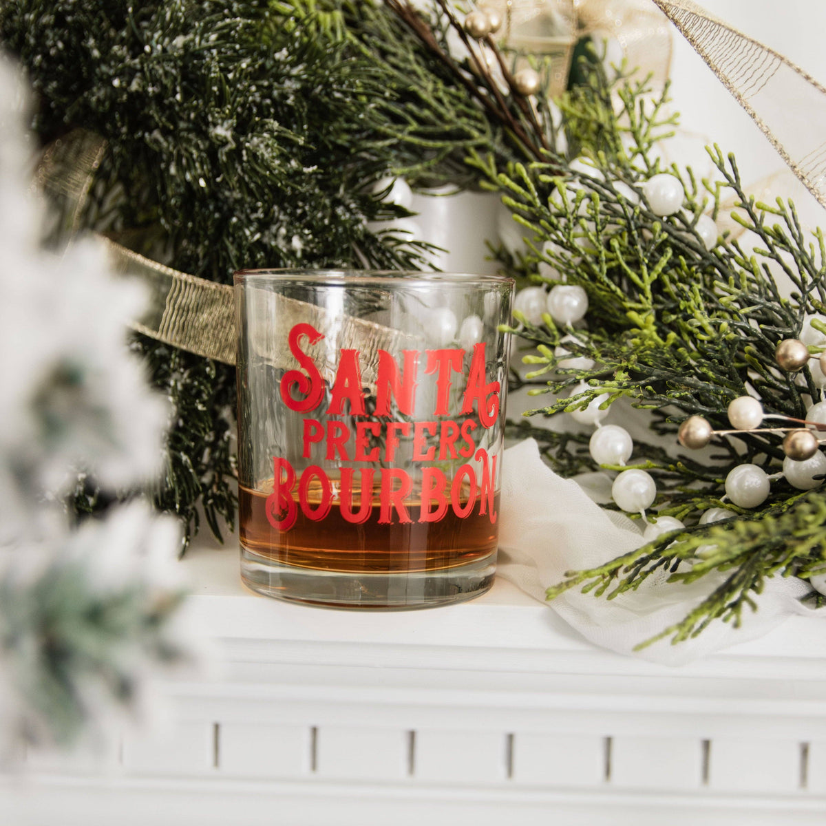 Santa Prefers Bourbon Christmas Rocks Glass
