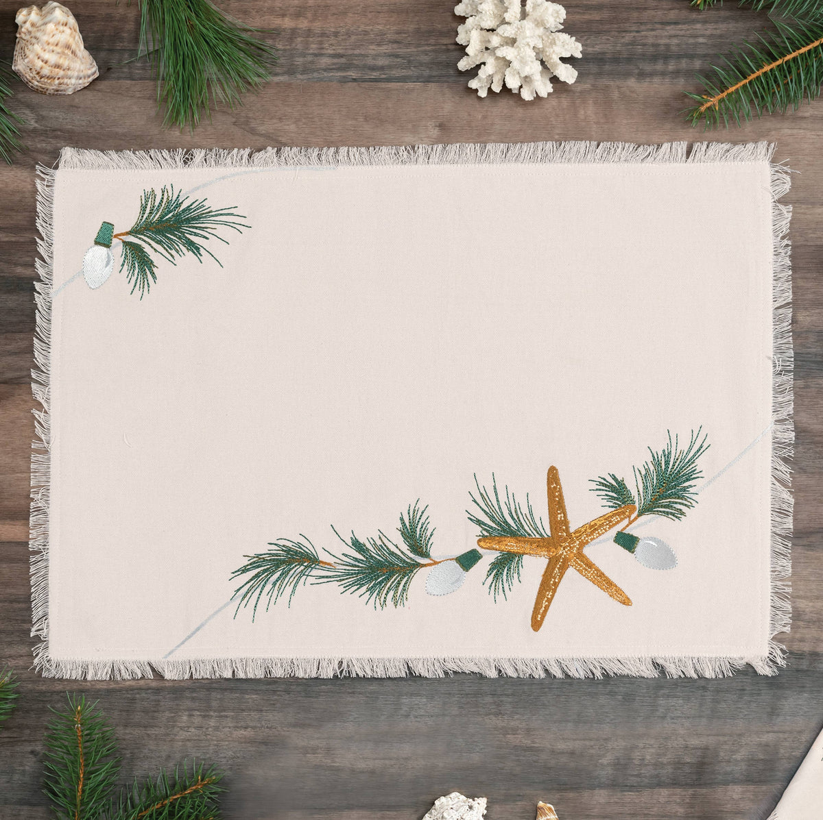 Embroidered Holiday Starfish Placemat