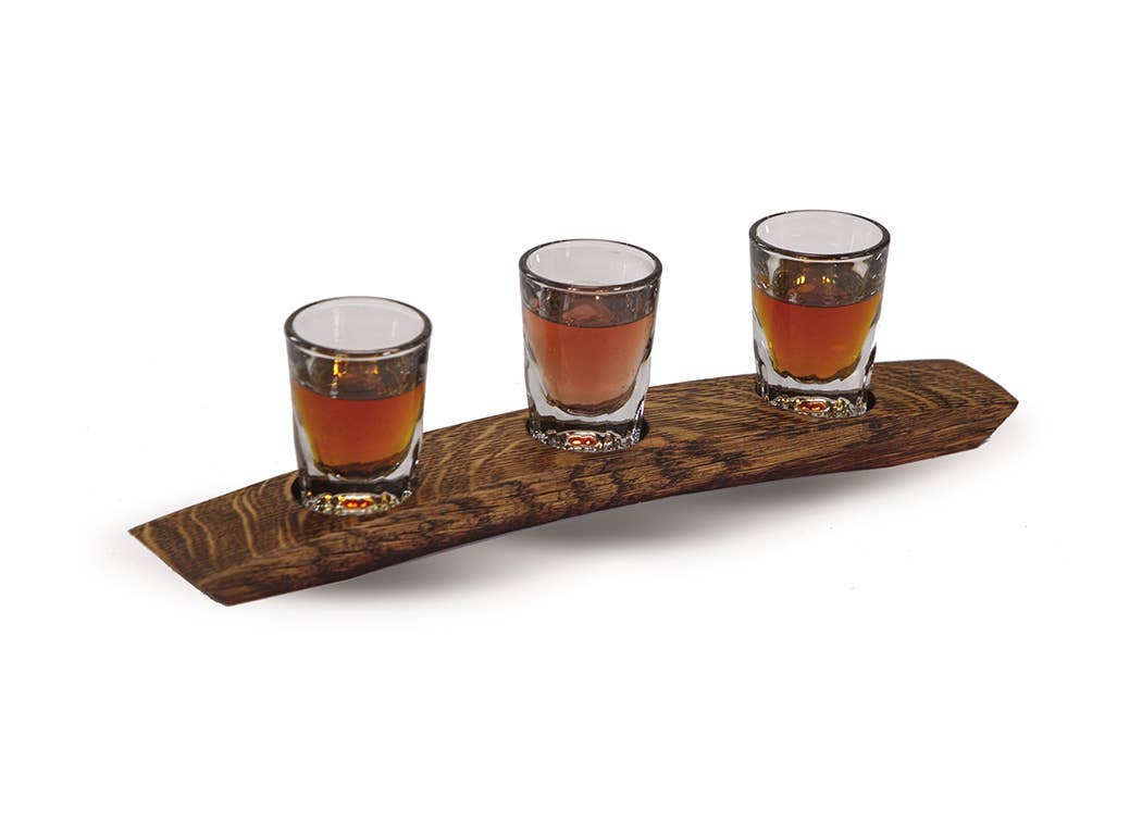 Whiskey / Scotch Flight USA made-Barrel Stave & Shot Glasses