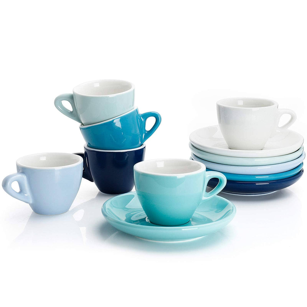 2 Ounce Porcelain Espresso Cups with Saucers, Set of 6