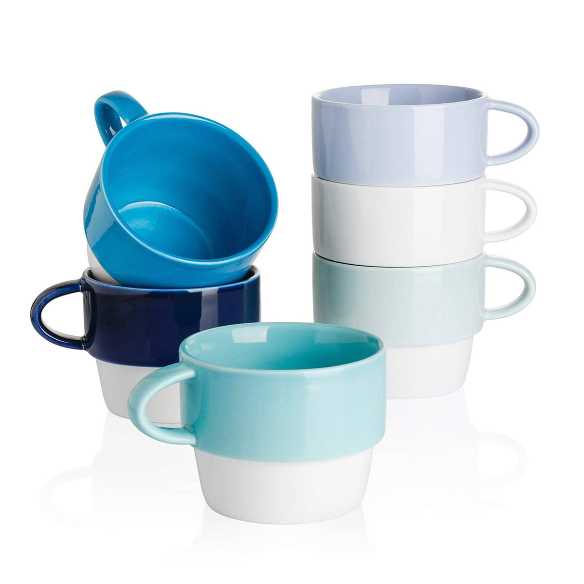 10 Ounce Porcelain Stackable Coffee Cups, Set of 6