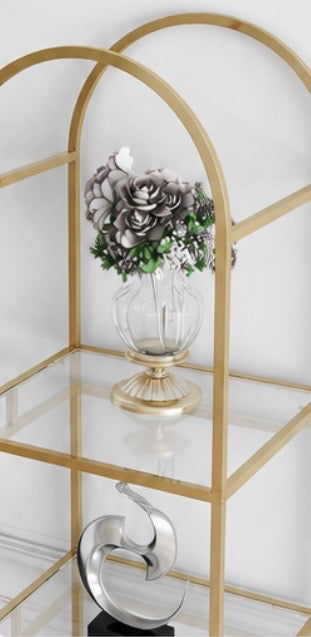 Gold Arched 4-Tier Glass Étagère Bookcase