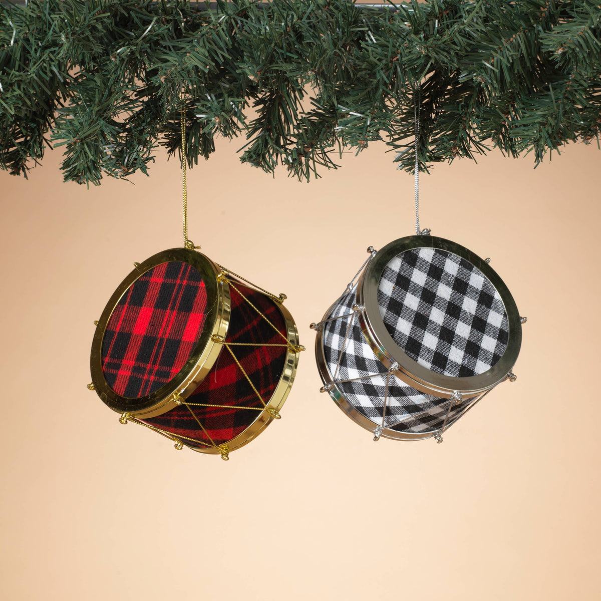 Promos 5"L Holiday Plaid Drum Ornament, 2 Asst