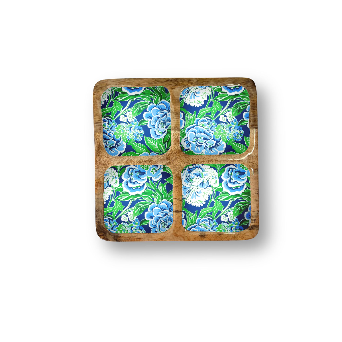 Blue & Green Floral 12" Quad Tray w/ 4 Compartments 8-03