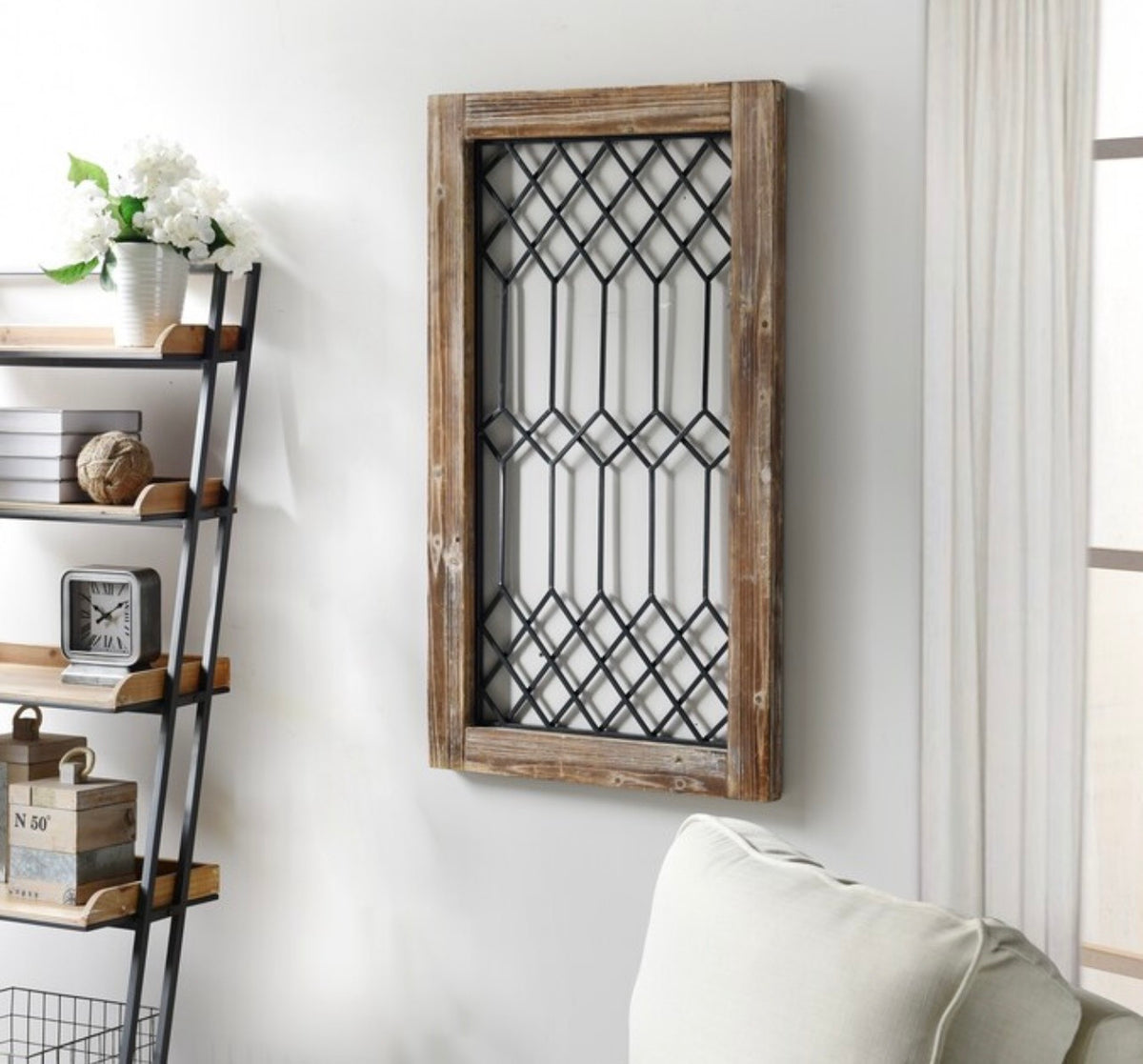 Rustic Window Pane Wall Decor – Wood & Metal Architectural Wall Accent