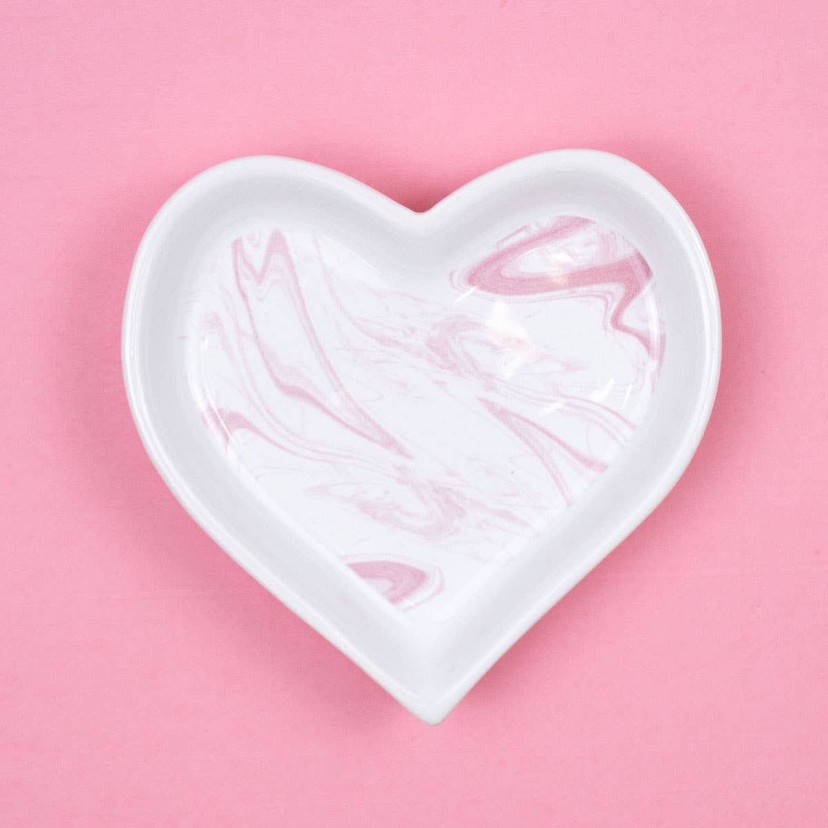 Marbled Heart Trinket Dish White/Pink 4"