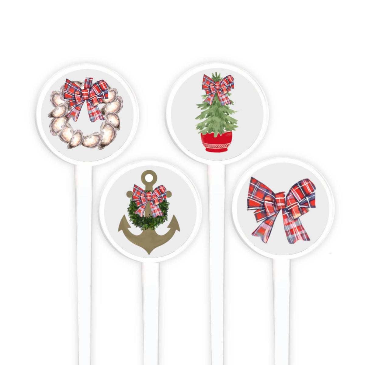 Swizzle Sticks - Plaid Christmas Bows