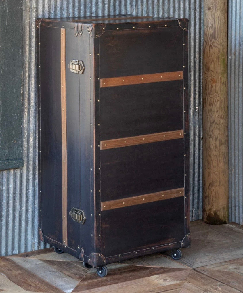 Vintage Steamer Trunk Bar Cabinet on Casters by Parkhill Collection